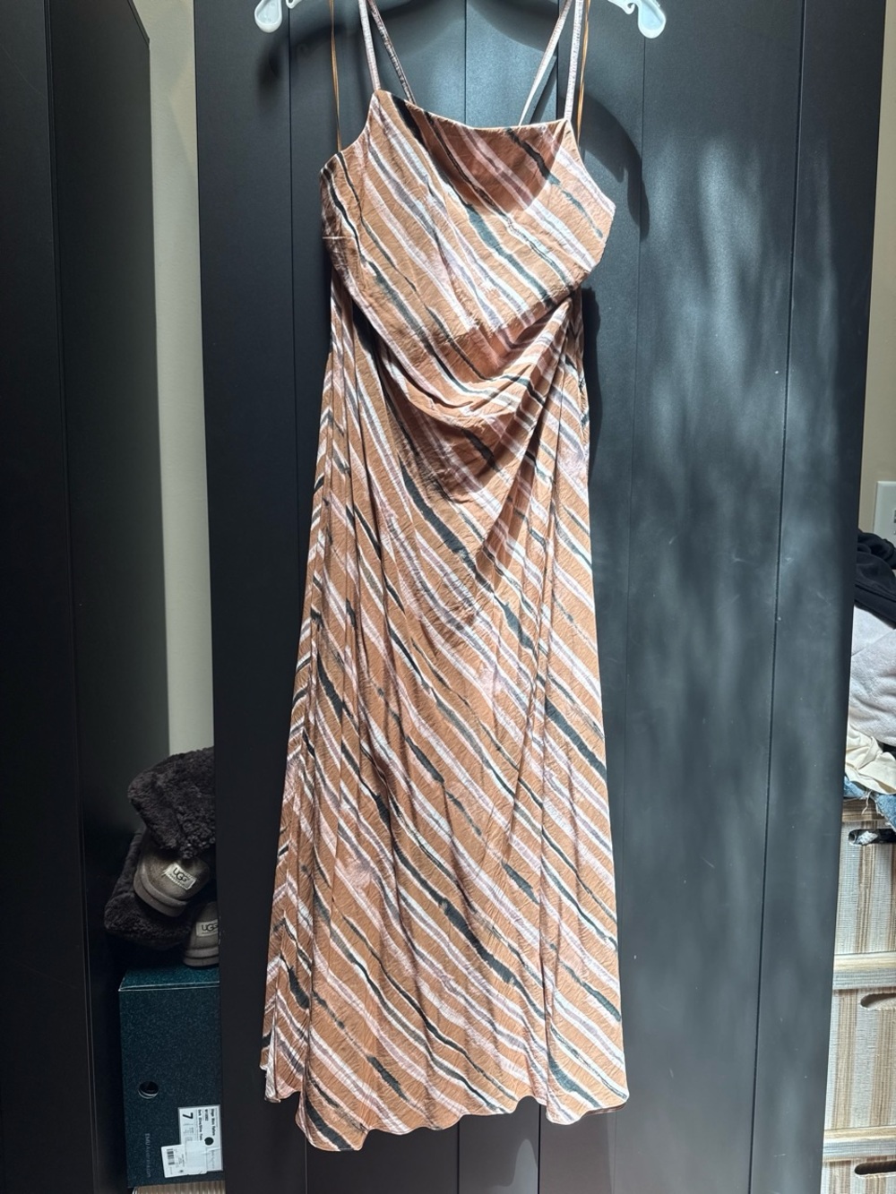 French Connection Rust and Cream Striped Midi Dress